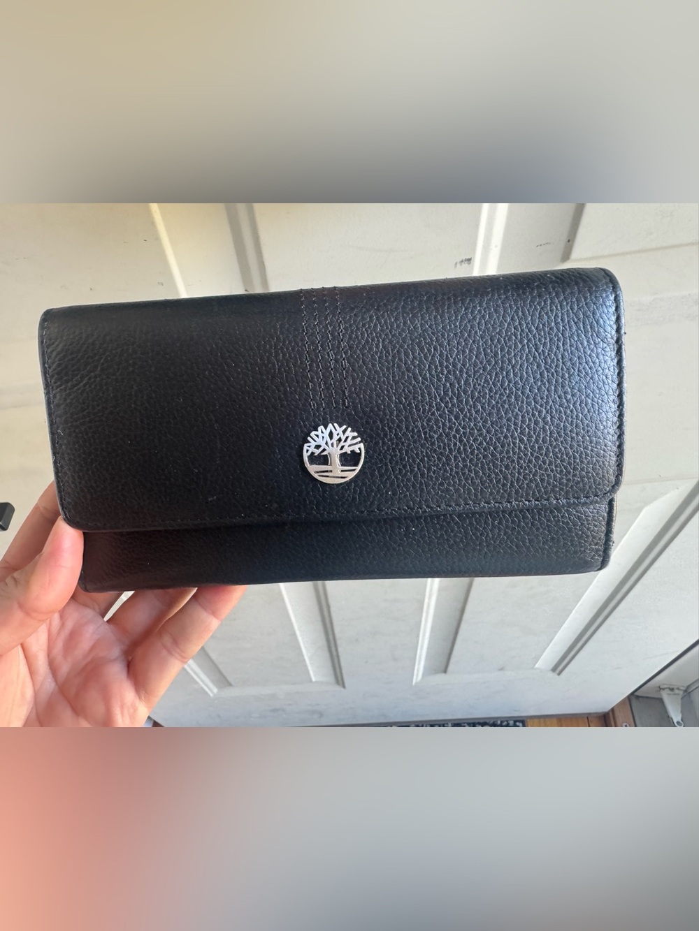 Timberland Black Genuine Leather Wallet with Silver Tree Emblem